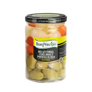 Mix Azeitonas, Ceblinha, Pimentas de bico em Conserva Bom Princípio 200g